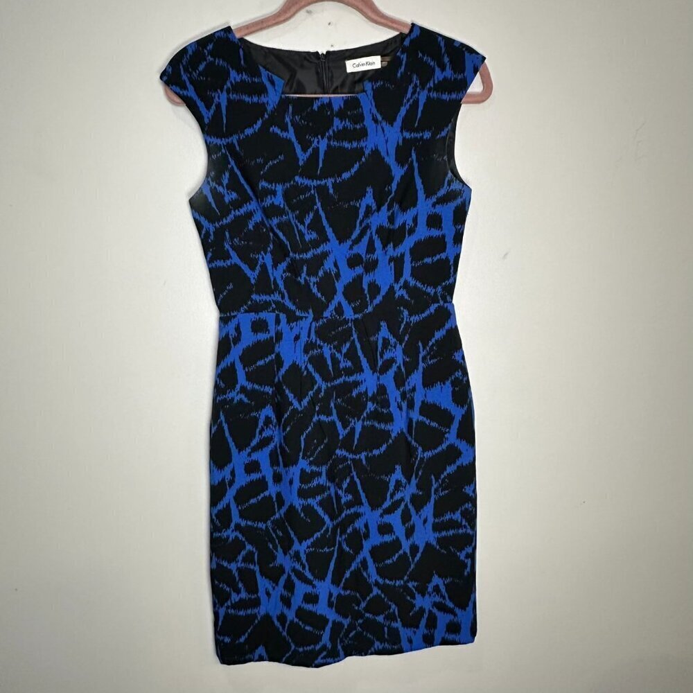 Calvin Klein Sheath Dress Size 4 Blue Black Career Work Office